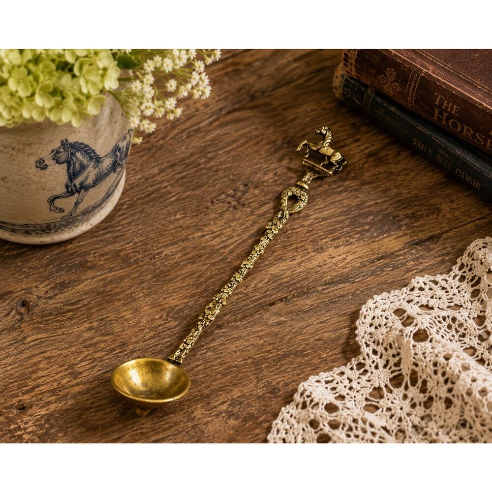 Vintage Brass Horse Ladle 10” Ornate Handle Equestrian Decor Collectible Spoon